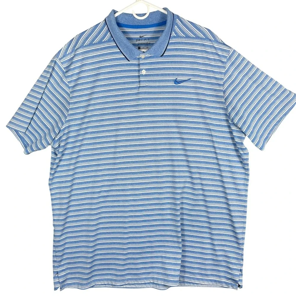 Nike Dri-FIT Polo Shirt‎ Mens XXL Blue Striped Short Sleeve Golf Performance